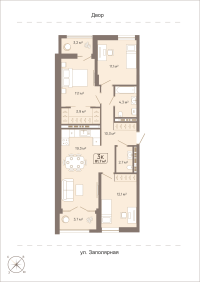 3-комн. квартира, 81.7 м²