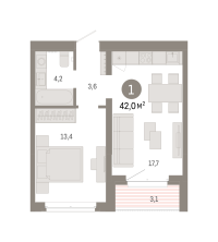 1-комн. квартира, 42 м²