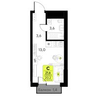 Студия, 21.6 м²