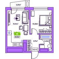 1-комн. квартира, 35.5 м²