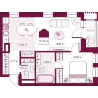 1-комн. квартира, 50.8 м²