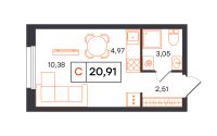 Студия, 20.9 м²