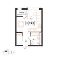 Студия, 29.3 м²