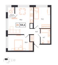 1-комн. квартира, 36.5 м²