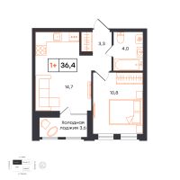 1-комн. квартира, 36.4 м²