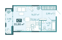 Студия, 35.9 м²