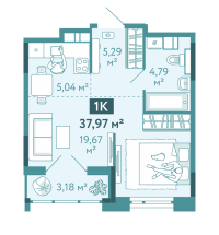 1-комн. квартира, 38 м²