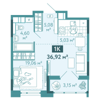 1-комн. квартира, 36.9 м²