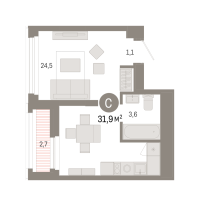 Студия, 31.9 м²