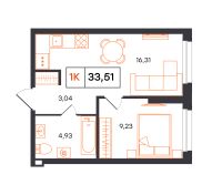 1-комн. квартира, 33.5 м²