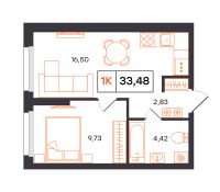 1-комн. квартира, 33.5 м²