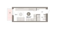 Студия, 26.5 м²