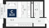 1-комн. квартира, 26.2 м²
