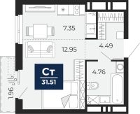 1-комн. квартира, 31.5 м²