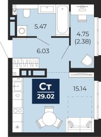 1-комн. квартира, 29 м²