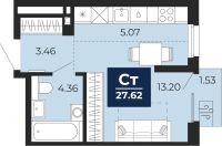 1-комн. квартира, 26.6 м²
