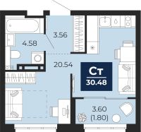 1-комн. квартира, 28.7 м²