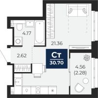 1-комн. квартира, 28.4 м²