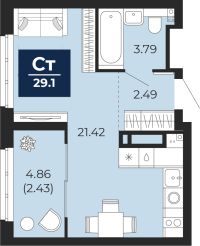 1-комн. квартира, 26.7 м²