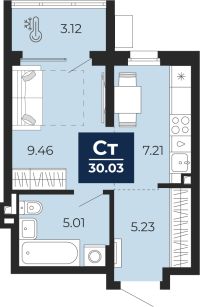 1-комн. квартира, 28.5 м²