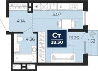 1-комн. квартира, 28.3 м²