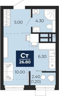 1-комн. квартира, 25.6 м²