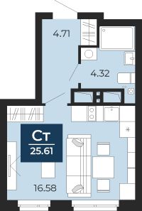 1-комн. квартира, 25.6 м²