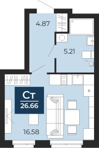 1-комн. квартира, 26.7 м²