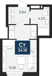 1-комн. квартира, 24.2 м²