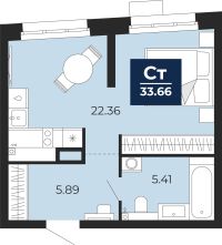 1-комн. квартира, 33.7 м²
