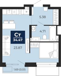 1-комн. квартира, 34 м²