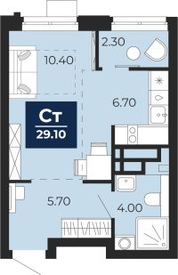 1-комн. квартира, 29.1 м²