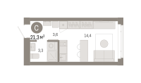 Студия, 21.3 м²