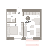 1-комн. квартира, 35.4 м²