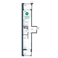1-комн. квартира, 43.5 м²