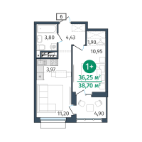 1-комн. квартира, 36.2 м²