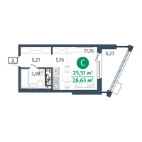 Студия, 25.5 м²