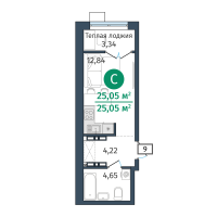 Студия, 25.1 м²