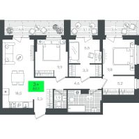 3-комн. квартира, 85.2 м²