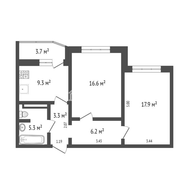 2-комн. квартира, 59 м², 9 этаж из 16