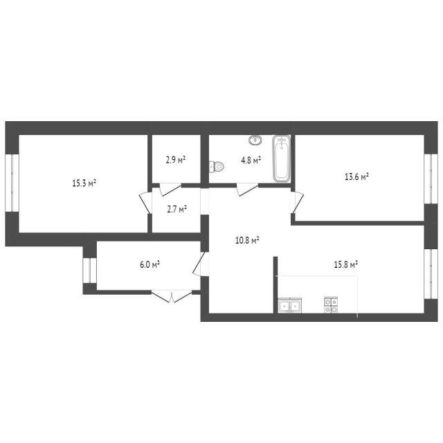 2-комн. квартира, 50.1 м²