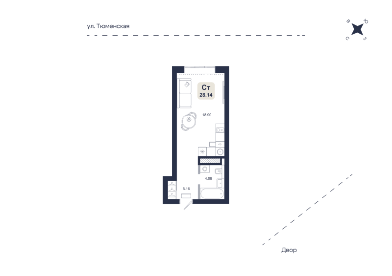 Планировка Студия, 28.1 м² — ЖК «Хито»