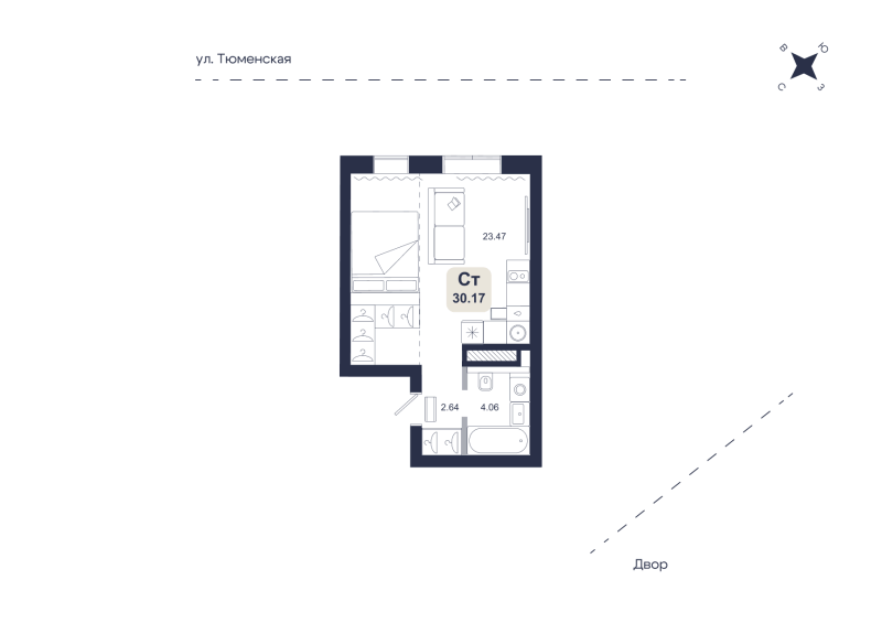 Планировка Студия, 30.2 м² — ЖК «Хито»