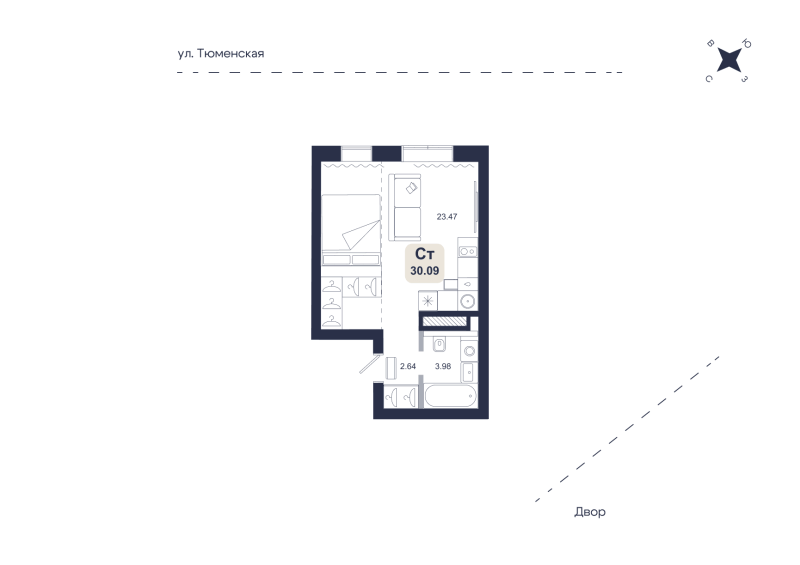 Планировка Студия, 30.1 м² — ЖК «Хито»