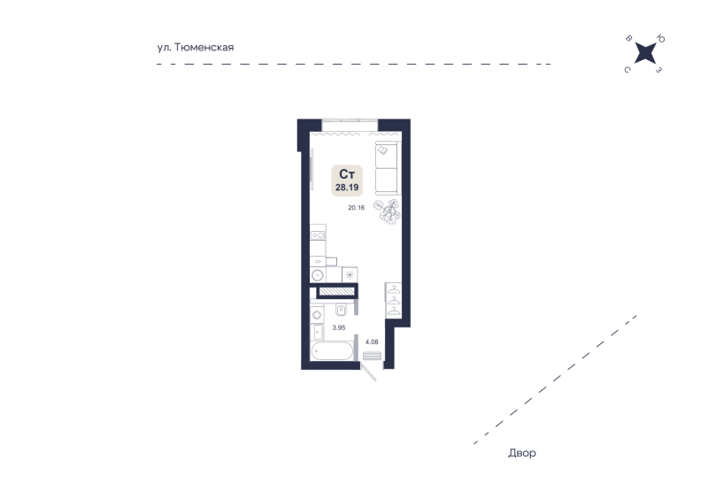 Планировка Студия, 28.2 м² — ЖК «Хито»