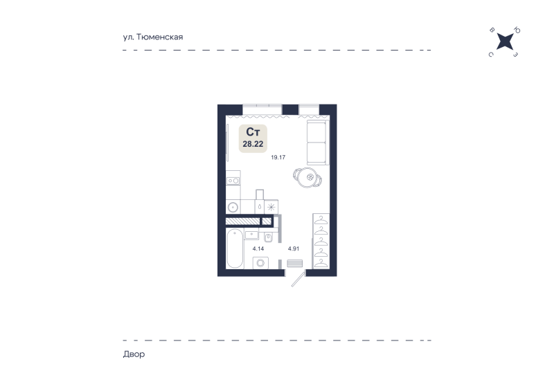 Планировка Студия, 28.2 м² — ЖК «Хито»