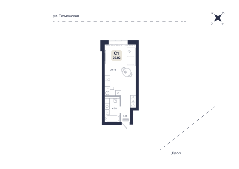 Планировка Студия, 29 м² — ЖК «Хито»