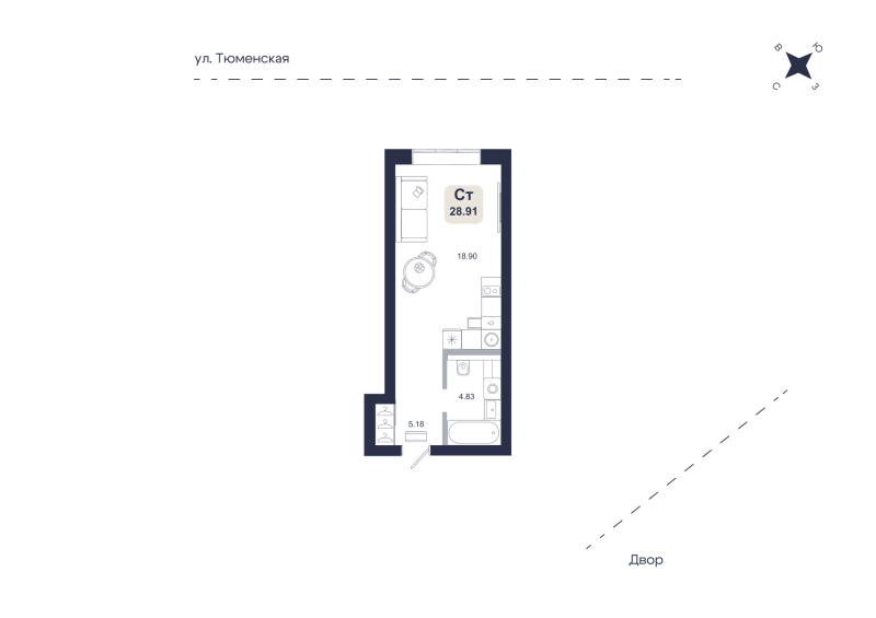 Планировка Студия, 28.9 м² — ЖК «Хито»