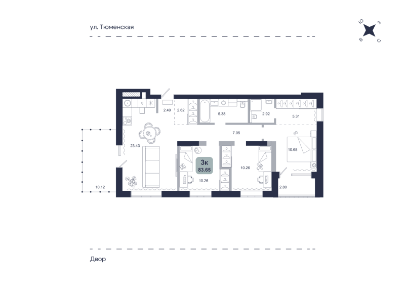 Планировка 3-комн. квартира, 83.7 м² — ЖК «Хито»