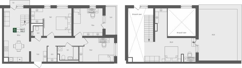 Планировка 3-комн. квартира, 148.9 м² — ЖК «Ритмы»